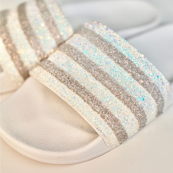 Adidas Adilette Slides, White Glitter, Women’s 8 - Picture 3 of 9